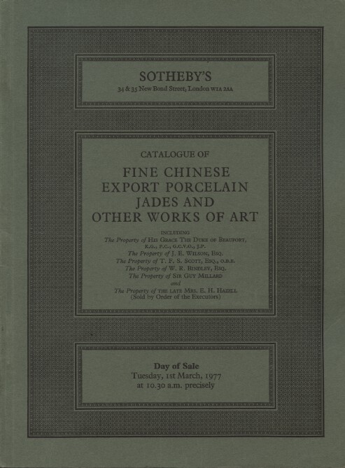 Sothebys 1977 Fine Chinese Export Porcelain, Jades & other WOA