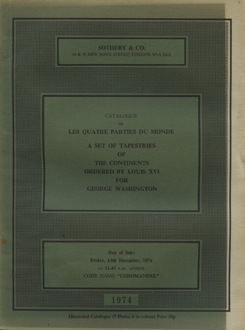 Sothebys 1974 Tapestries orderd by Louis XVI for Washington