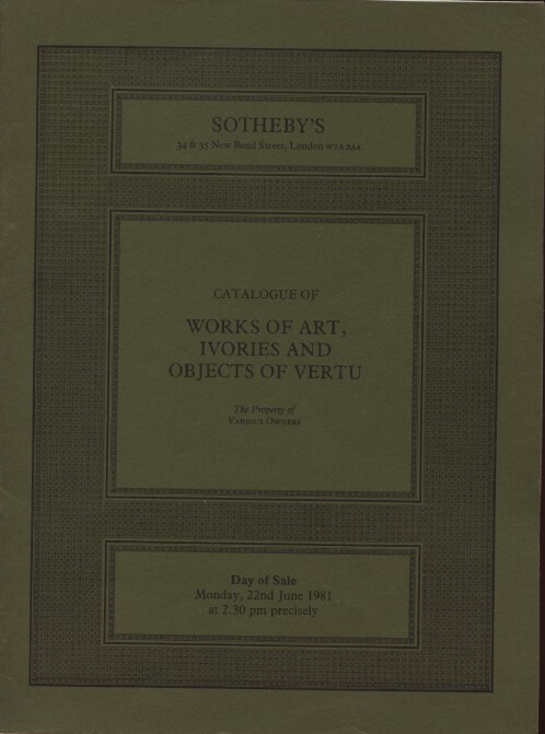 Sothebys 1981 Works of Art, Ivories and Objects of Vertu - Click Image to Close