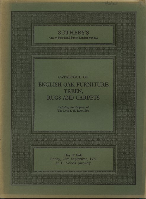 Sothebys September 1977 English Oak Furniture, Treen, Rugs and Carpets